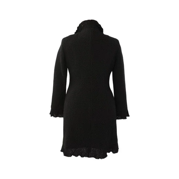 Doncaster Collection Black Wool Ruffled Long Cardigan Jacket Womens 12 - Picture 3 of 6